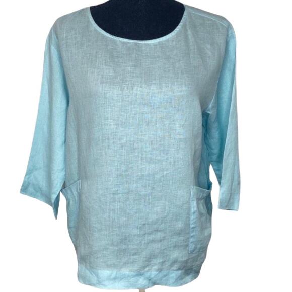 pureJill Linen Boxy‎ Lagenlook Long Sleeve Blouse Petite Small - Picture 1 of 3